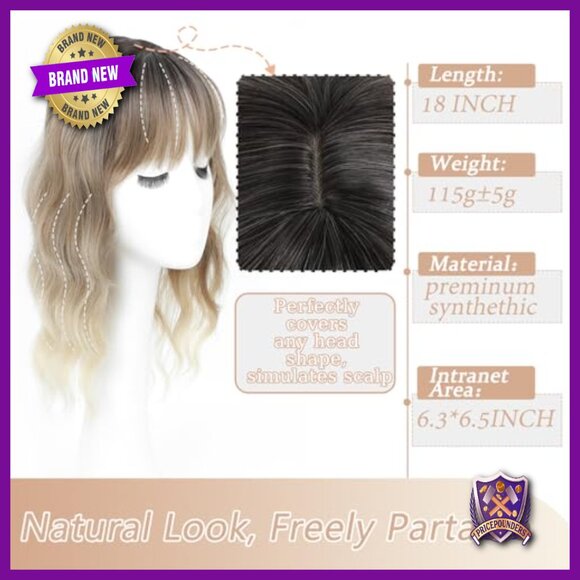 18 Inch Synthetic Hair Topper with Wispy Bangs for Thinning Hair main image 5
